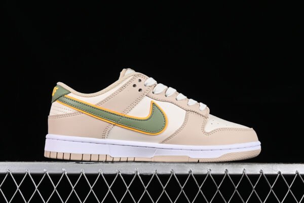 DUNK LOW PALE IVORY_OIL GREEN_WHITE_LASER ORANGE_SANDDRIFT