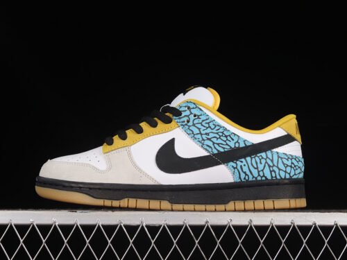 DUNK LOW SB WHITE_BLACK_BLUE_YELLOW